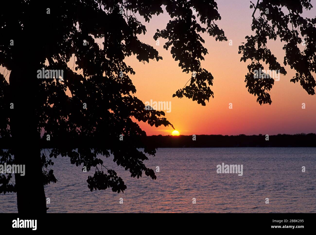 Okoboji Lake sunset, Pillsbury Point Access, Okoboji, Iowa Stock Photo