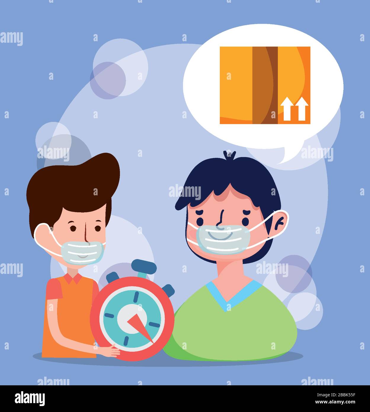 fast delivery man and customer with masks online shopping