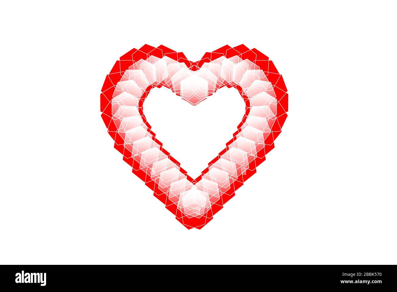 Digital red white Pixel art Heart shape on white background. Beautiful ...