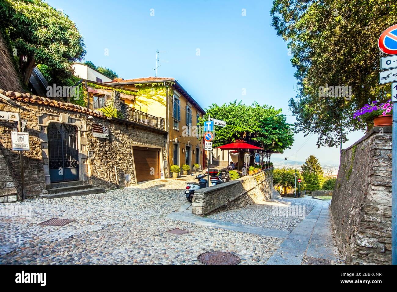In the old town of Bergamo Lombardy Italy Stock Photo
