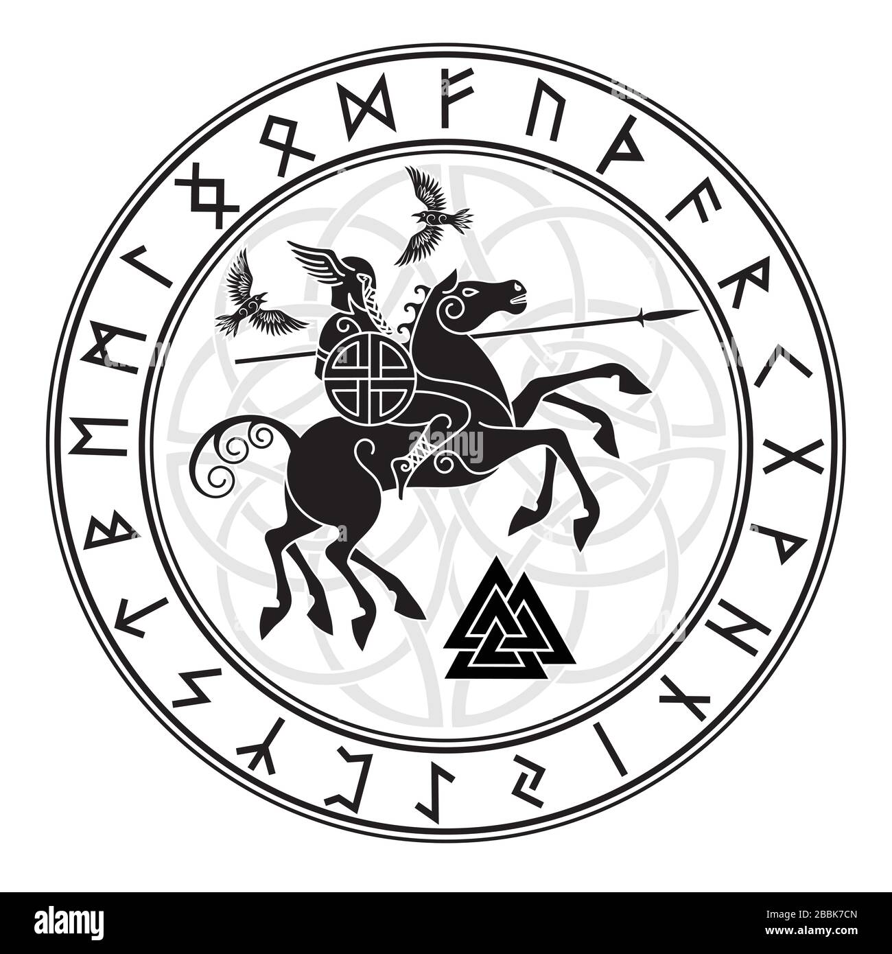 Viking Norse Mythology Wotan, Sleipnir, Twin Ravens T-Shirt Viking Norse Mythology Wotan, Sleipnir, Twin Ravens T-Shirt