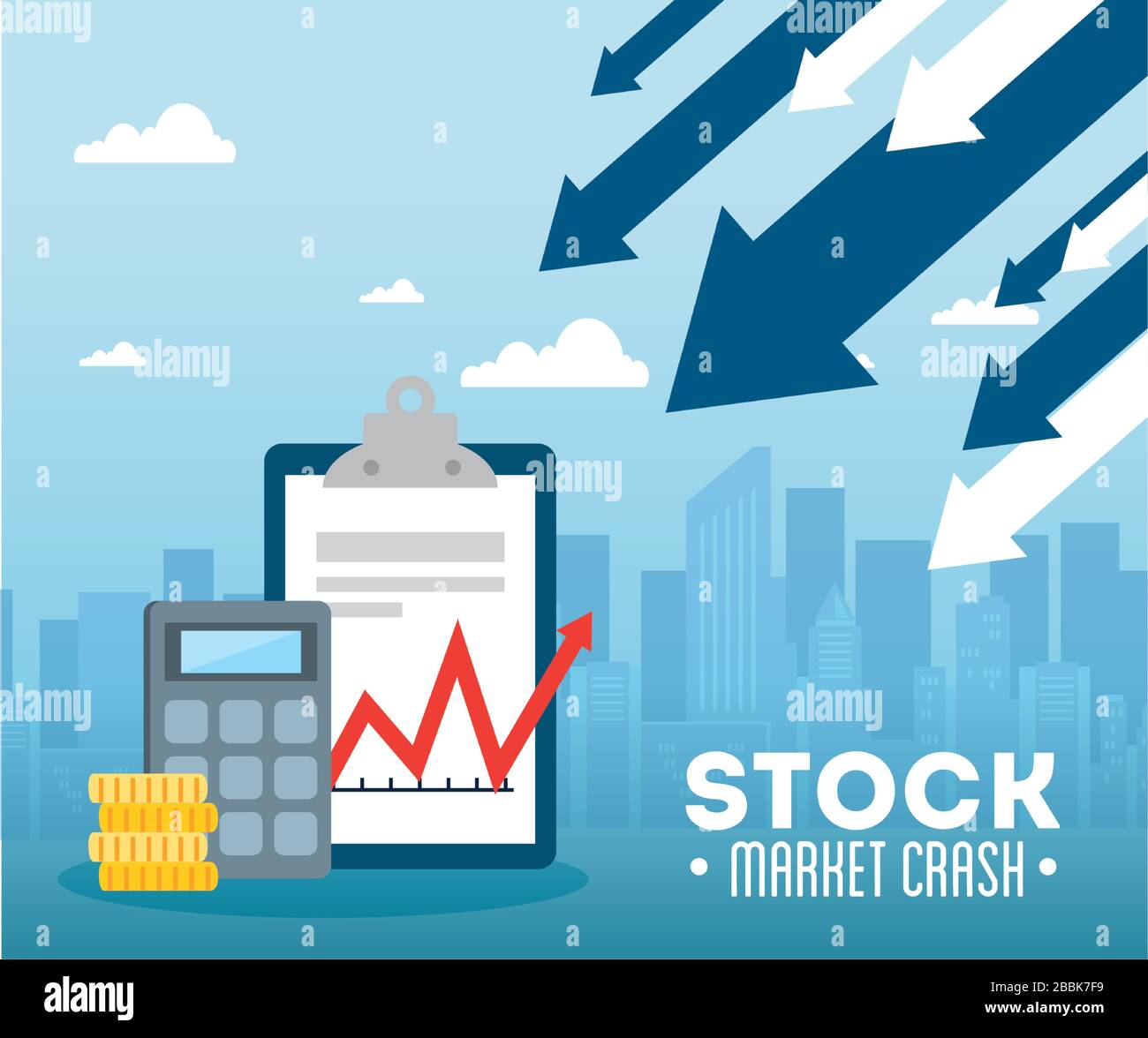 stock market crash with clipboard and icons Stock Vector Image & Art