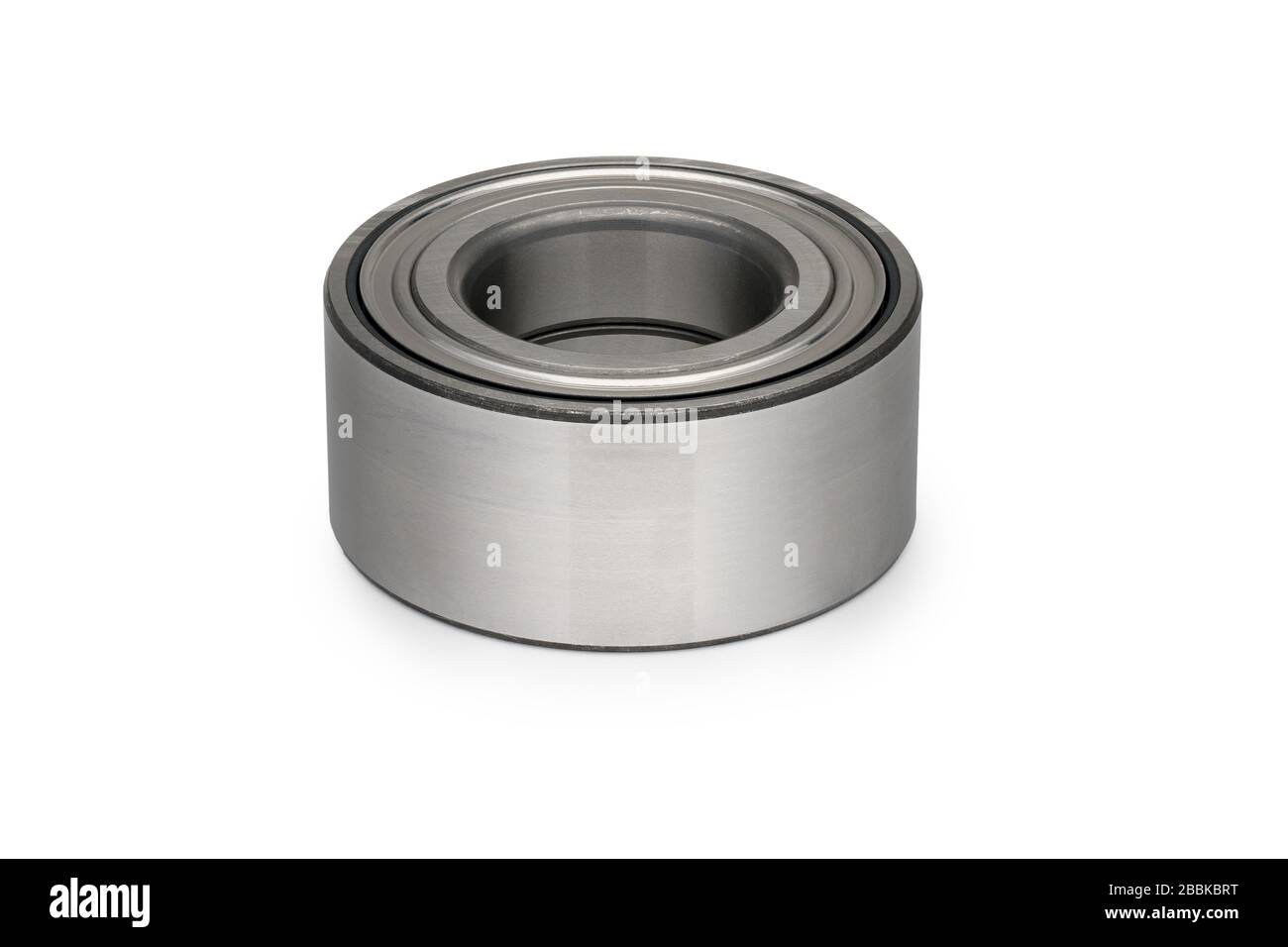 Isolate. Metal ball bearing. Close-up. White background. Horizontal view. Stock Photo