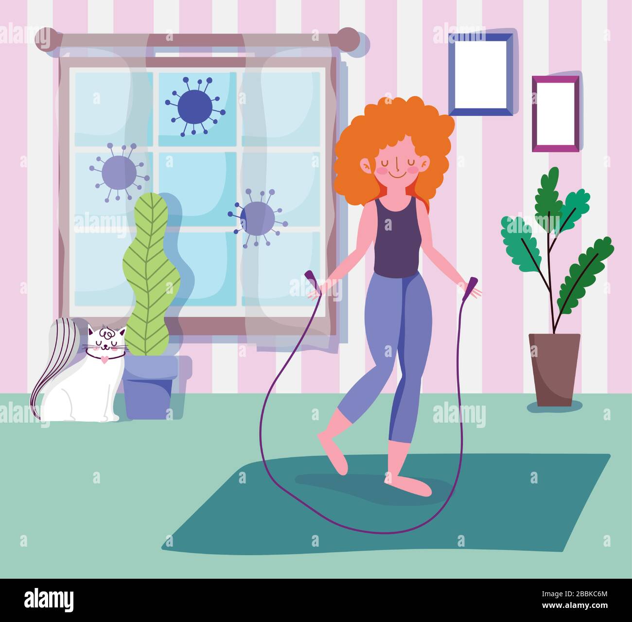 https://c8.alamy.com/comp/2BBKC6M/young-woman-with-jumping-rope-in-room-with-window-activity-sport-exercise-at-home-vector-illustration-covid-19-pandemic-2BBKC6M.jpg