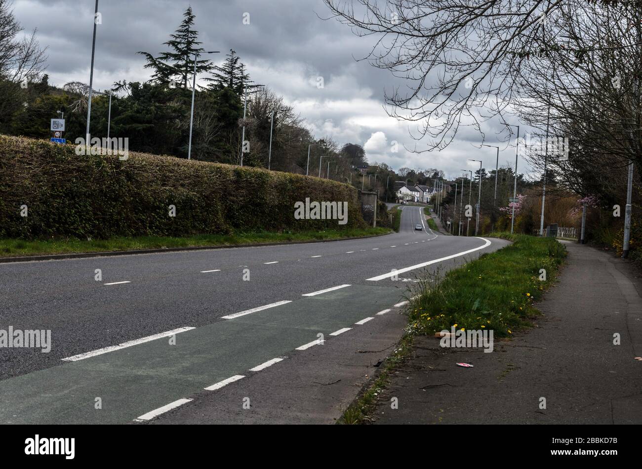 Belfast, Co Down /Northern Ireland - March 31st 2020 Lockdown in Castlereagh, Dual carriageway devoid of traffic during ongoing covid-19 pandemic Stock Photo
