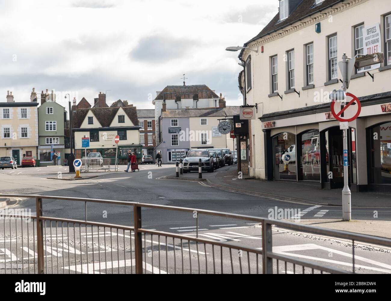 The streets of Bicester largely deserted on entering week two of the UK’s coronavirus shutdown Stock Photo