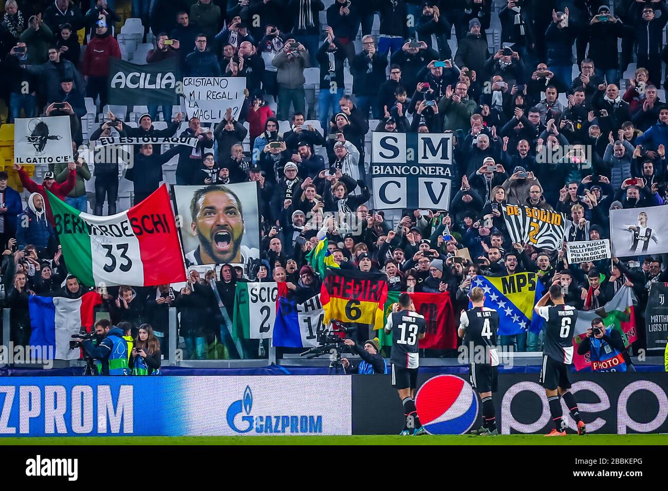 Juventus supporters and flag during soccer season 2019/20 symbolic images - Photo credit Fabrizio Carabelli /LM/ Stock Photo