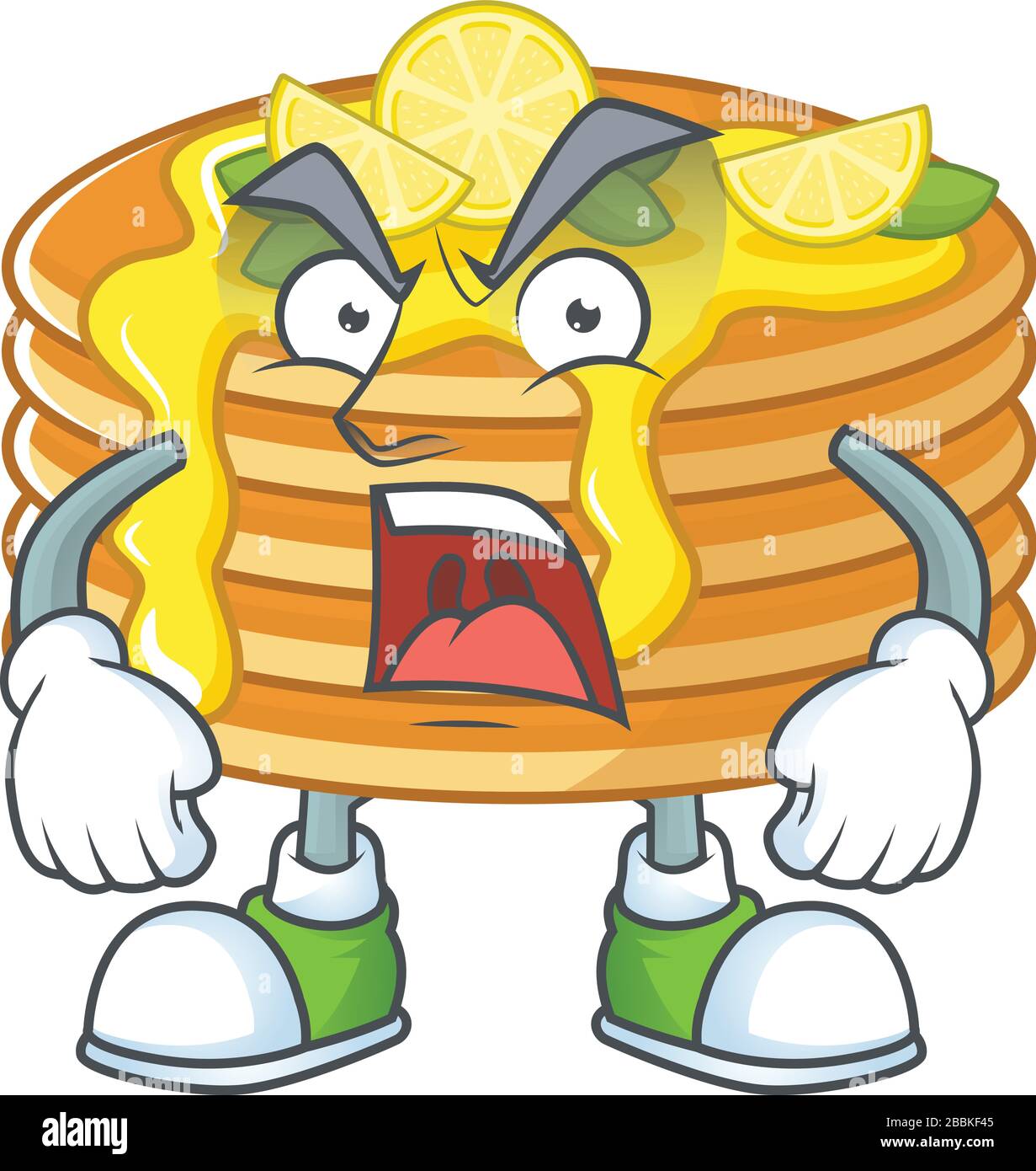 Lemon cream pancake cartoon character design with mad face Stock Vector
