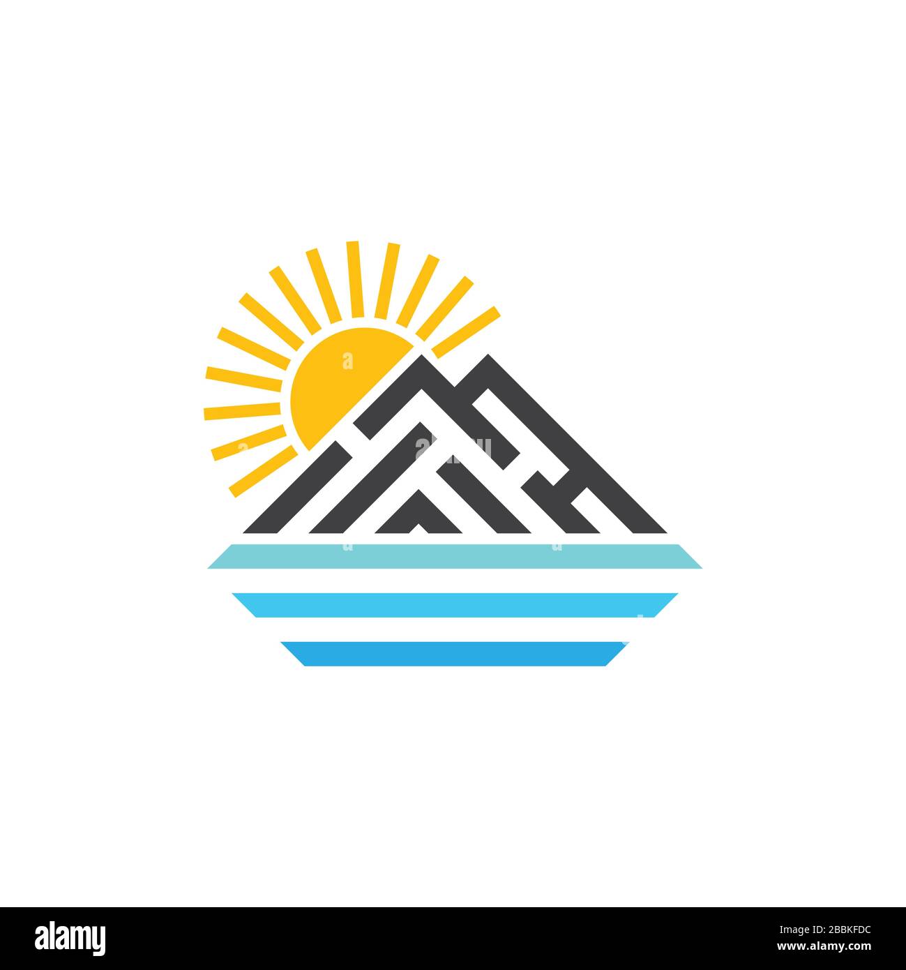 mountain sun and sea stripes line art logo vector Stock Vector