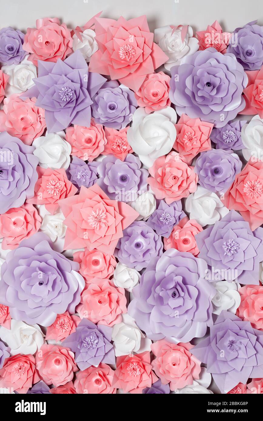Colorful Paper Flowers Background Floral Backdrop With Handmade Roses For Wedding Day Or Birthday Stock Photo Alamy