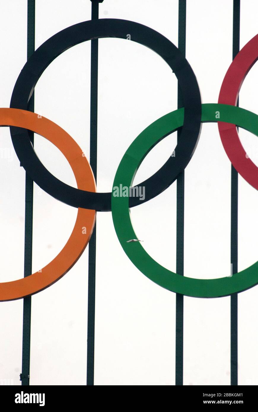Olympic 2012 rings on the Tyne Bridge, Newcastle Stock Photo