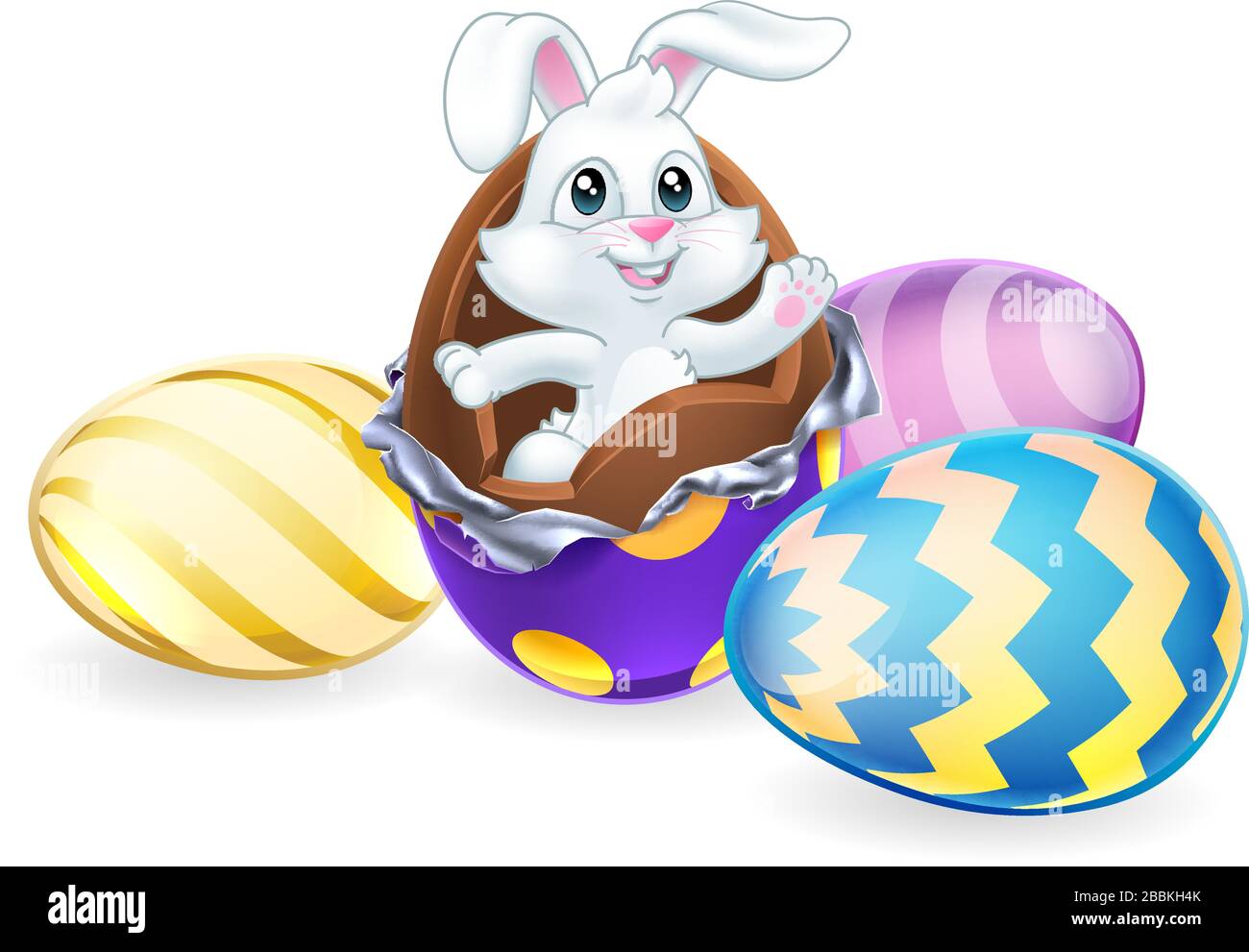 Easter Bunny Rabbit Breaking Chocolate Egg Cartoon Stock Vector Image & Art Alamy