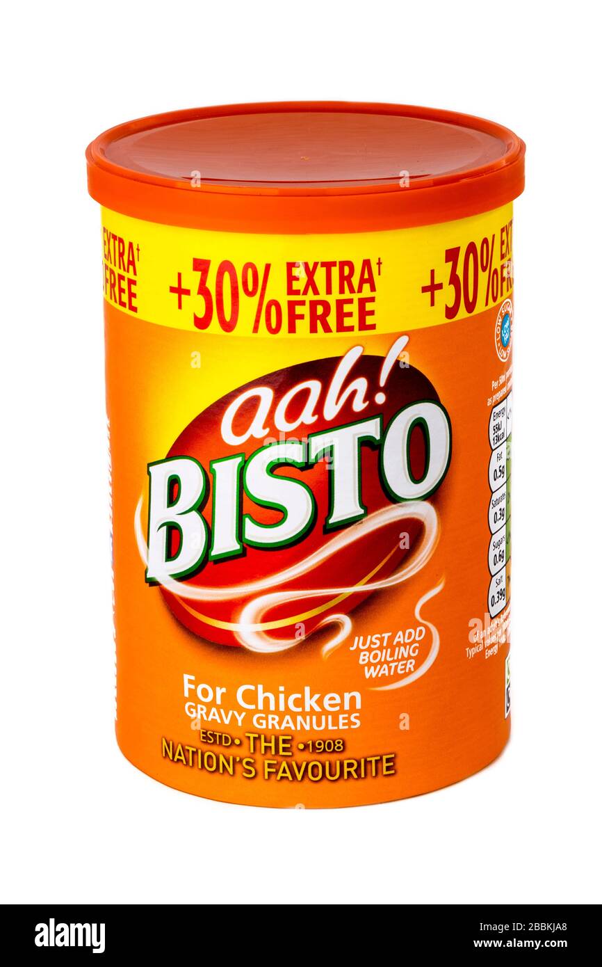 Bisto gravy chicken, granules, packet, carton product logo box pack