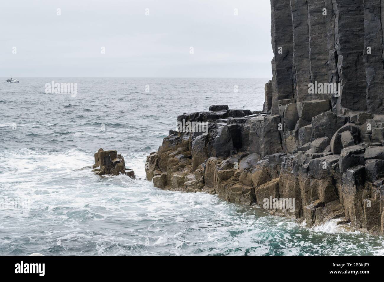 The characteristic volcanic hexagon shaped stones and rocks of the ...