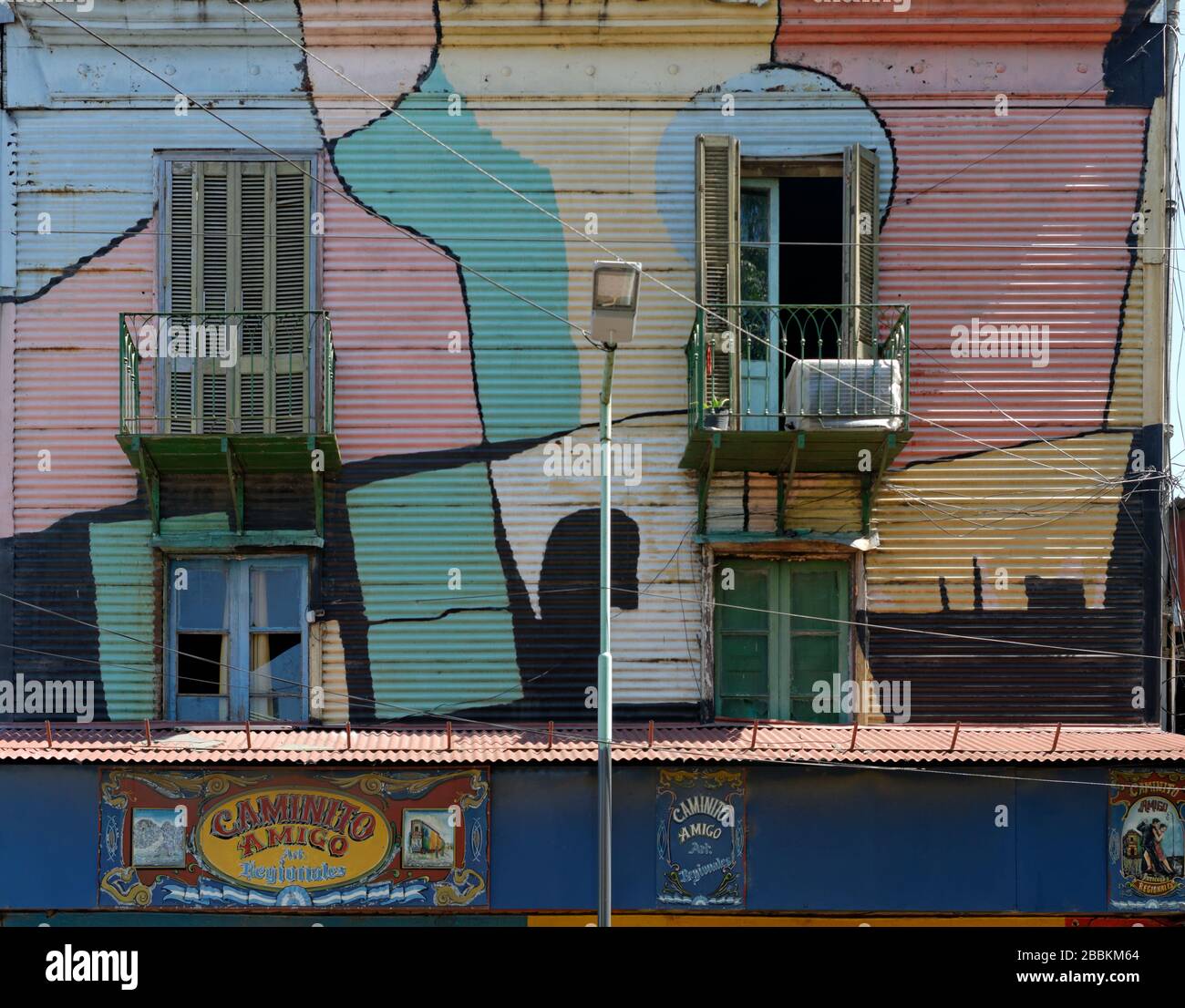 The colourful painted windows in Caminito, part of La Boca, Buenos Aries, Argentina Stock Photo