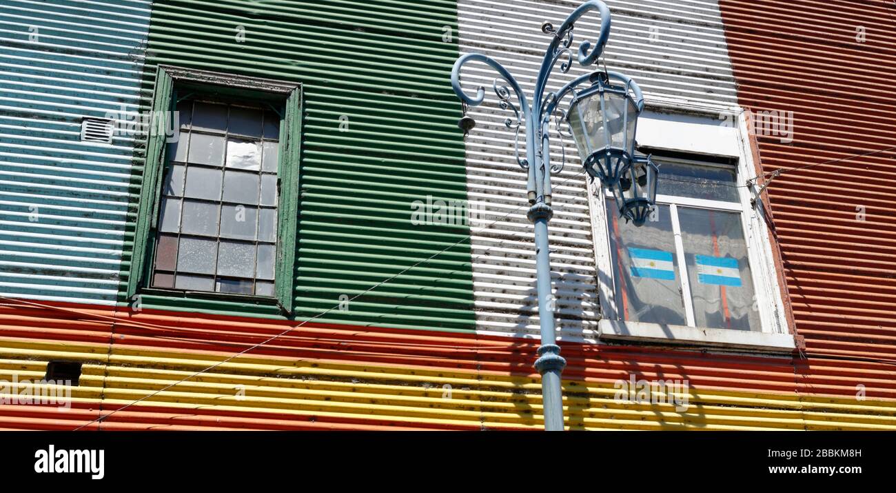 The colourful painted windows in Caminito, part of La Boca, Buenos Aries, Argentina Stock Photo