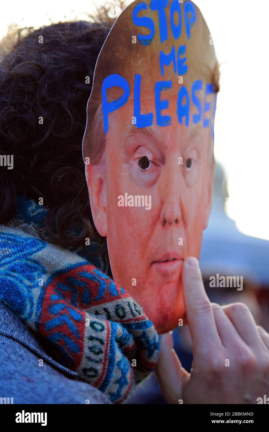 Trump mask, march for Climate in Montpellier, Occitanie France Stock Photo