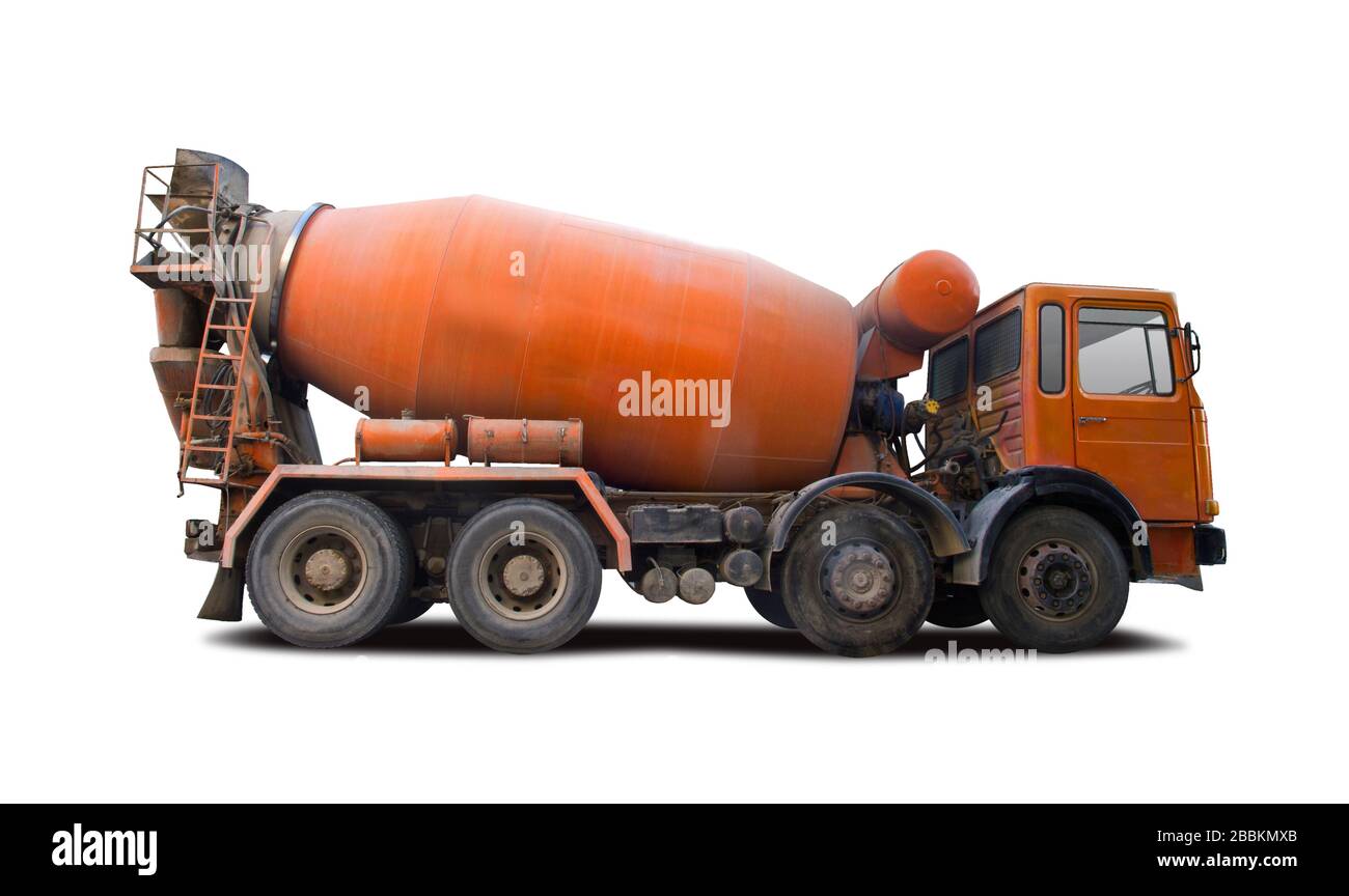 Cement mixer truck side view isolated on white Stock Photo Alamy