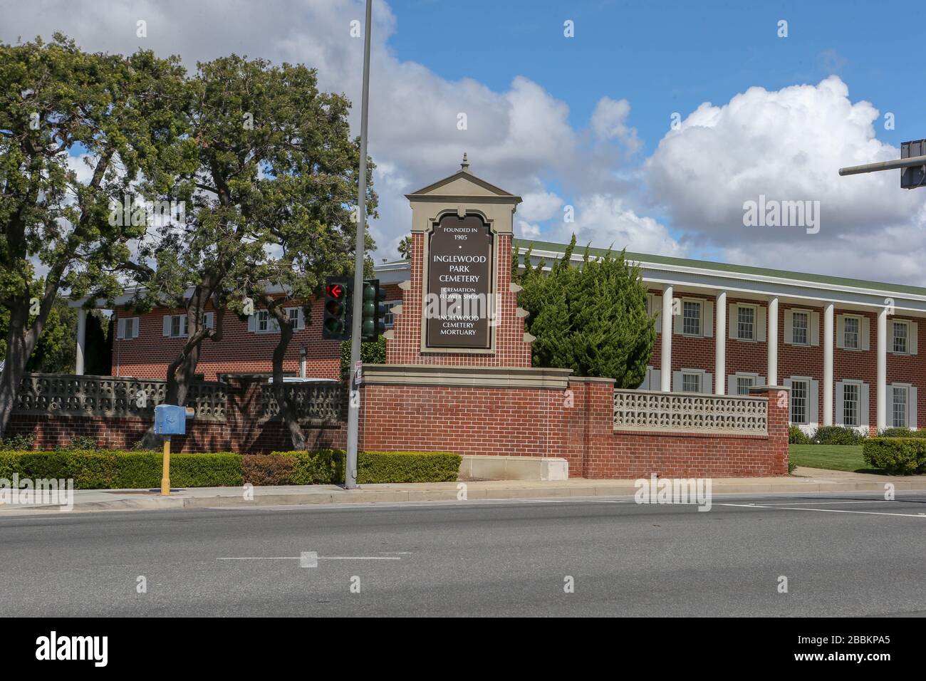 General view of Inglewood Cemetery Mortuary located at 3801 W Manchester Blvd, on Wednesday, March 25, 2020 in Inglewood, California, USA. (Photo by IOS/Espa-Images) Stock Photo