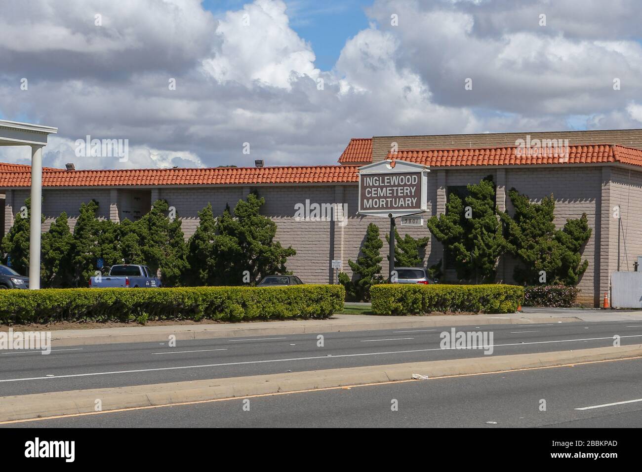 General view of Inglewood Cemetery Mortuary located at 3801 W Manchester Blvd, on Wednesday, March 25, 2020 in Inglewood, California, USA. (Photo by IOS/Espa-Images) Stock Photo