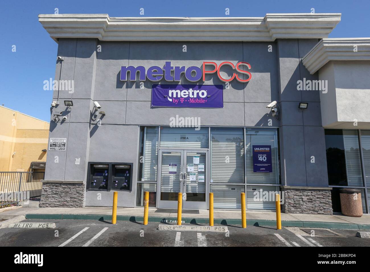General view of Metro PCS store, located at 3700 South La Brea Ave, in the  wake of the coronavirus COVID-19 pandemic, on Thursday, March 26, 2020 in  Los Angeles, California, USA. (Photo