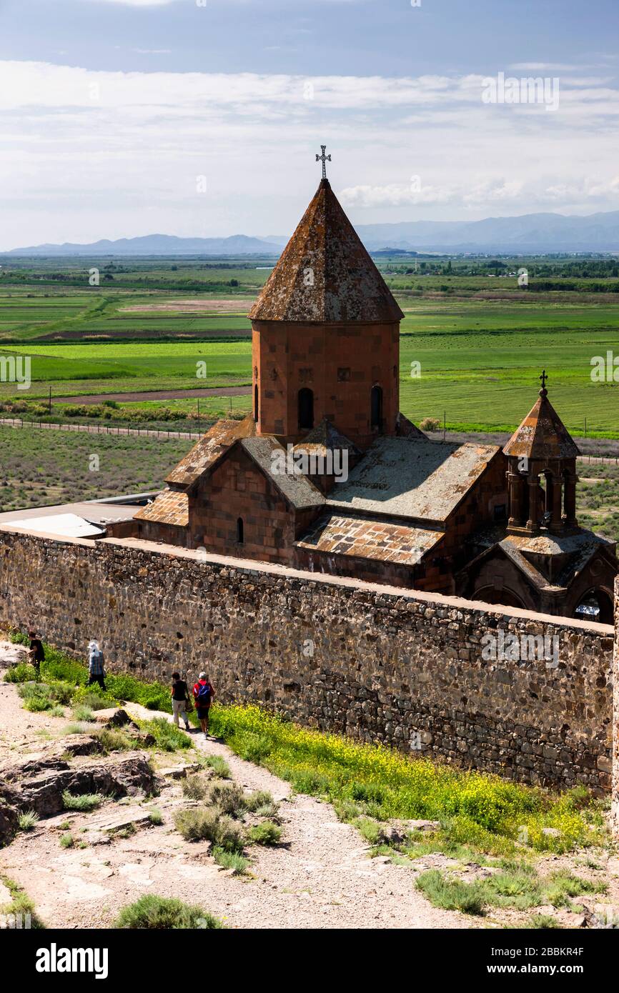 Khor Virap monastery and Ararat plain, Armenian monastery complex, Ararat Province, Armenia, Caucasus, Asia Stock Photo