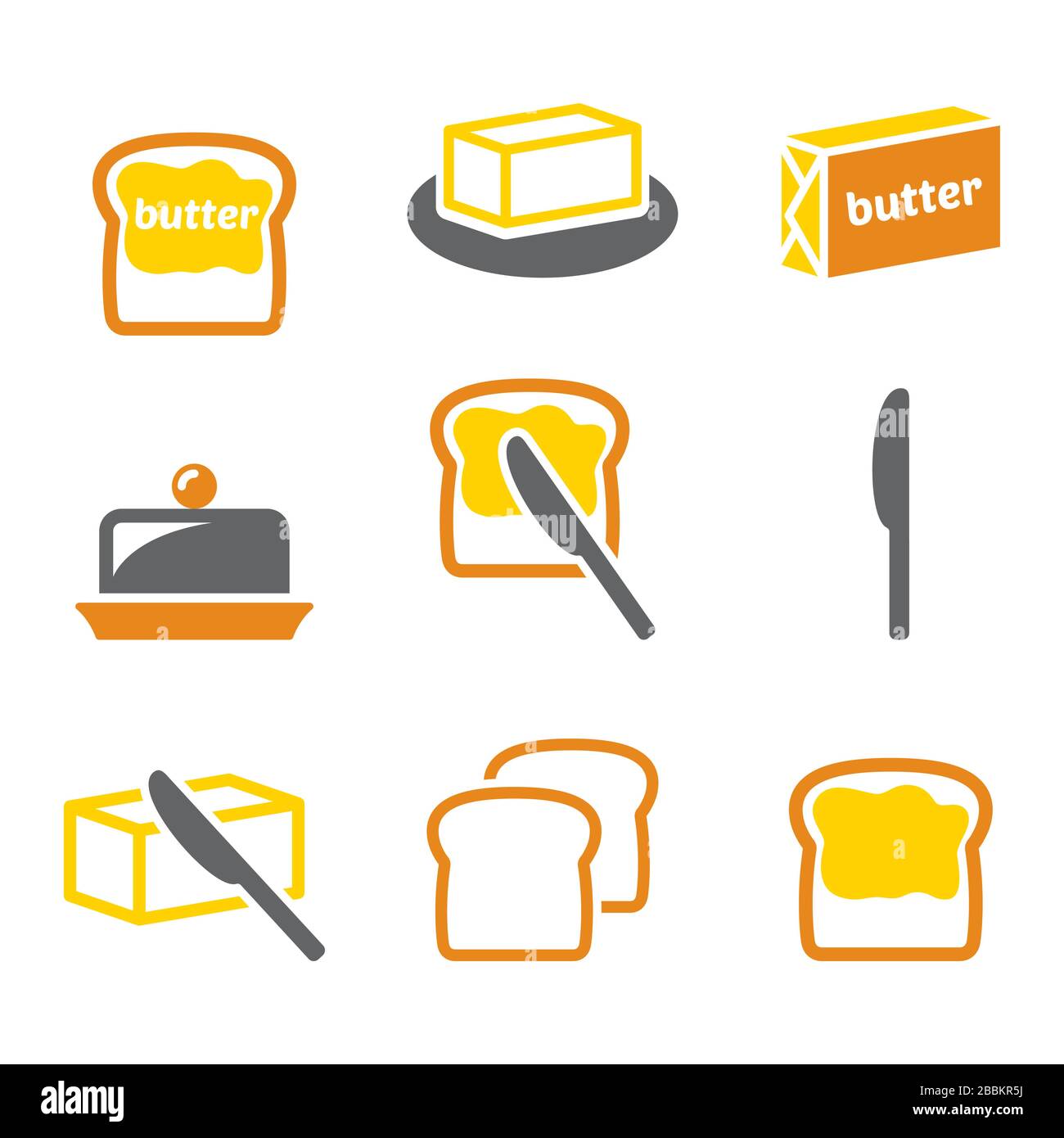 Butter or margarine spread on bread vector icons set - dairy, food design collection Stock Vector