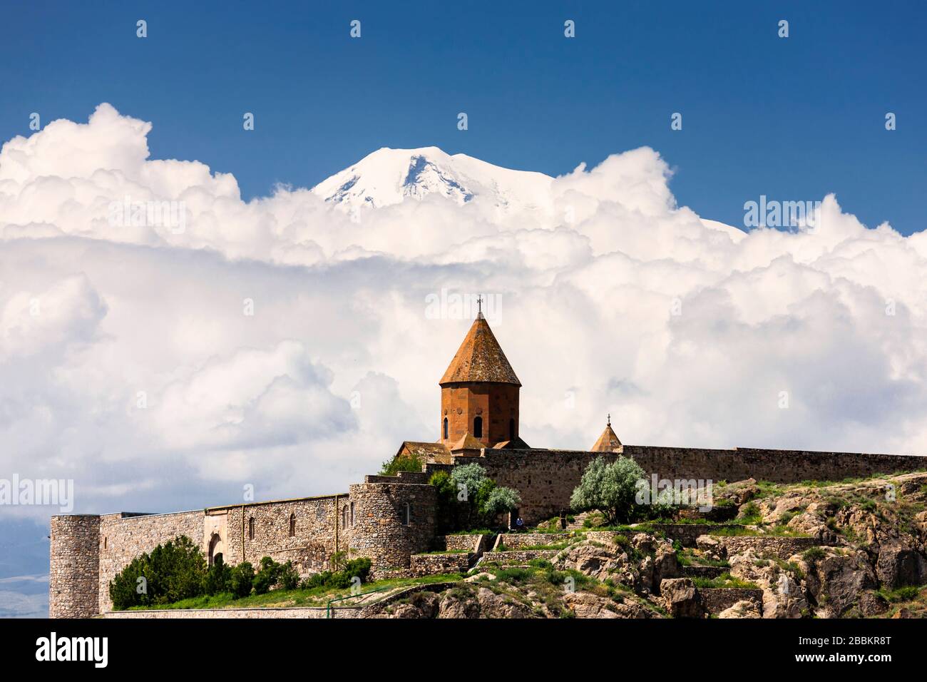 Khor Virap monastery and Mount Ararat(Turkey),  Armenian monastery complex, Ararat Province, Armenia, Caucasus, Asia Stock Photo