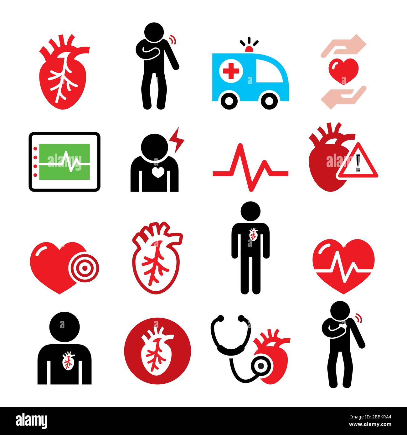 Heart disease, heart attack, Cardiovascular disease vector icons set