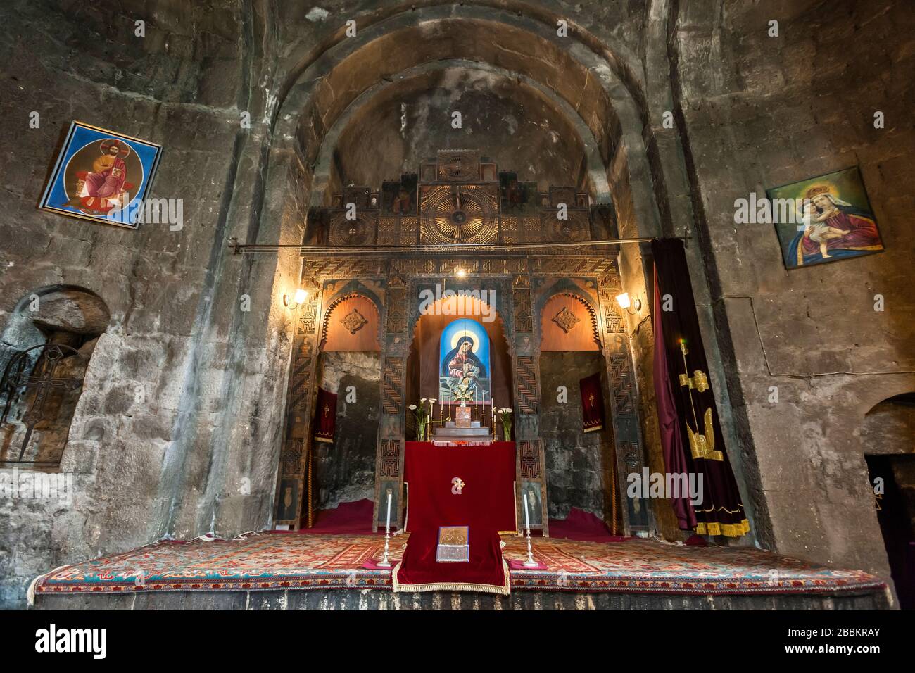 Interior of Sevanavank Monastery at Lake Sevan, Armenian minastic complex, Gegharkunik Province, Armenia, Caucasus, Asia Stock Photo