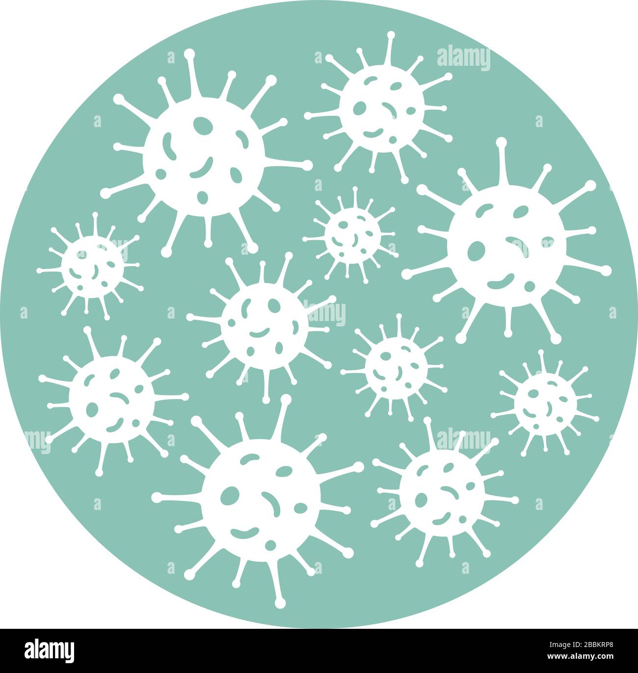 Coronaviruses silhouettes in circle, Petri dish. Micro-organisms disease-causing objects. Covid-19 testing concept. Stock Vector
