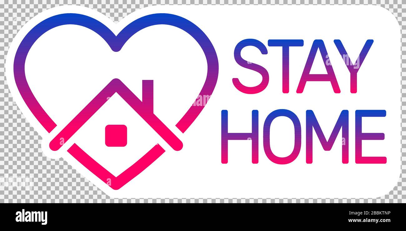 stay home logo, heart and home logo with text stay home with color gradient. stay home awareness social media campaign for coronavirus prevention duri Stock Vector