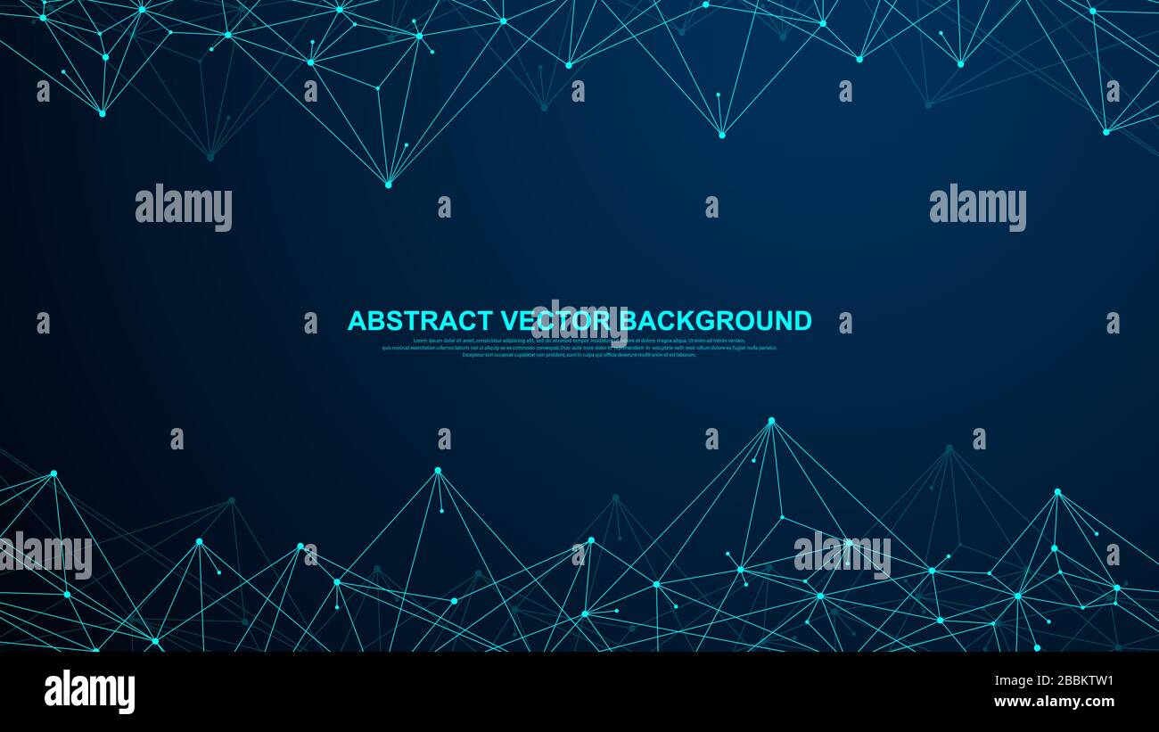 Abstract plexus background with connected lines and dots. Plexus geometric effect. Digital data visualization. Futuristic technology style low-poly Stock Vector