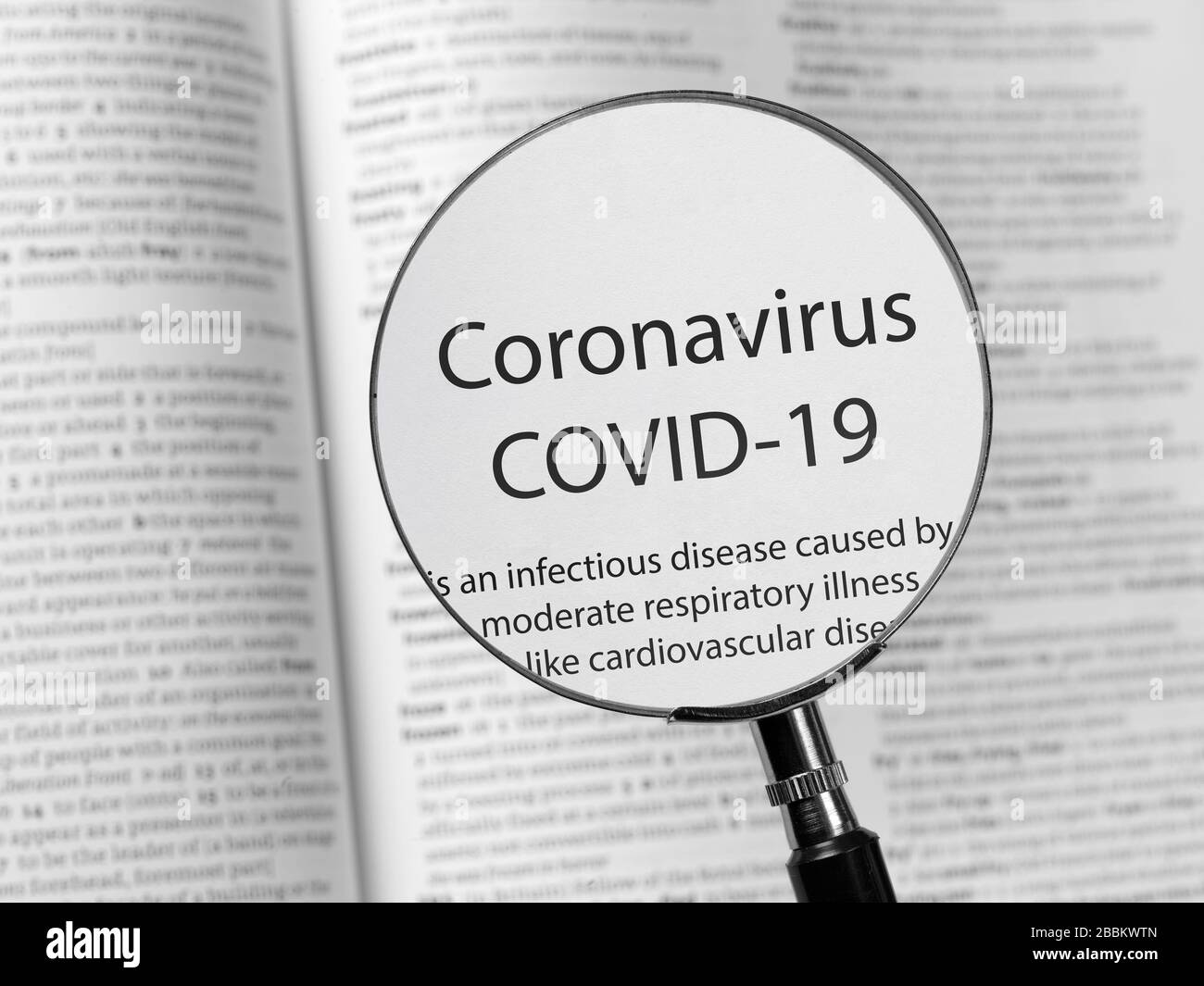 Coronavirus, Covid-19 pandemic in a dictionary format Stock Photo