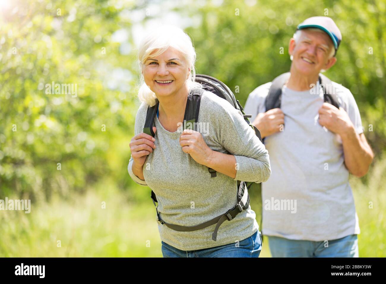 Senior couple hiking Stock Photo