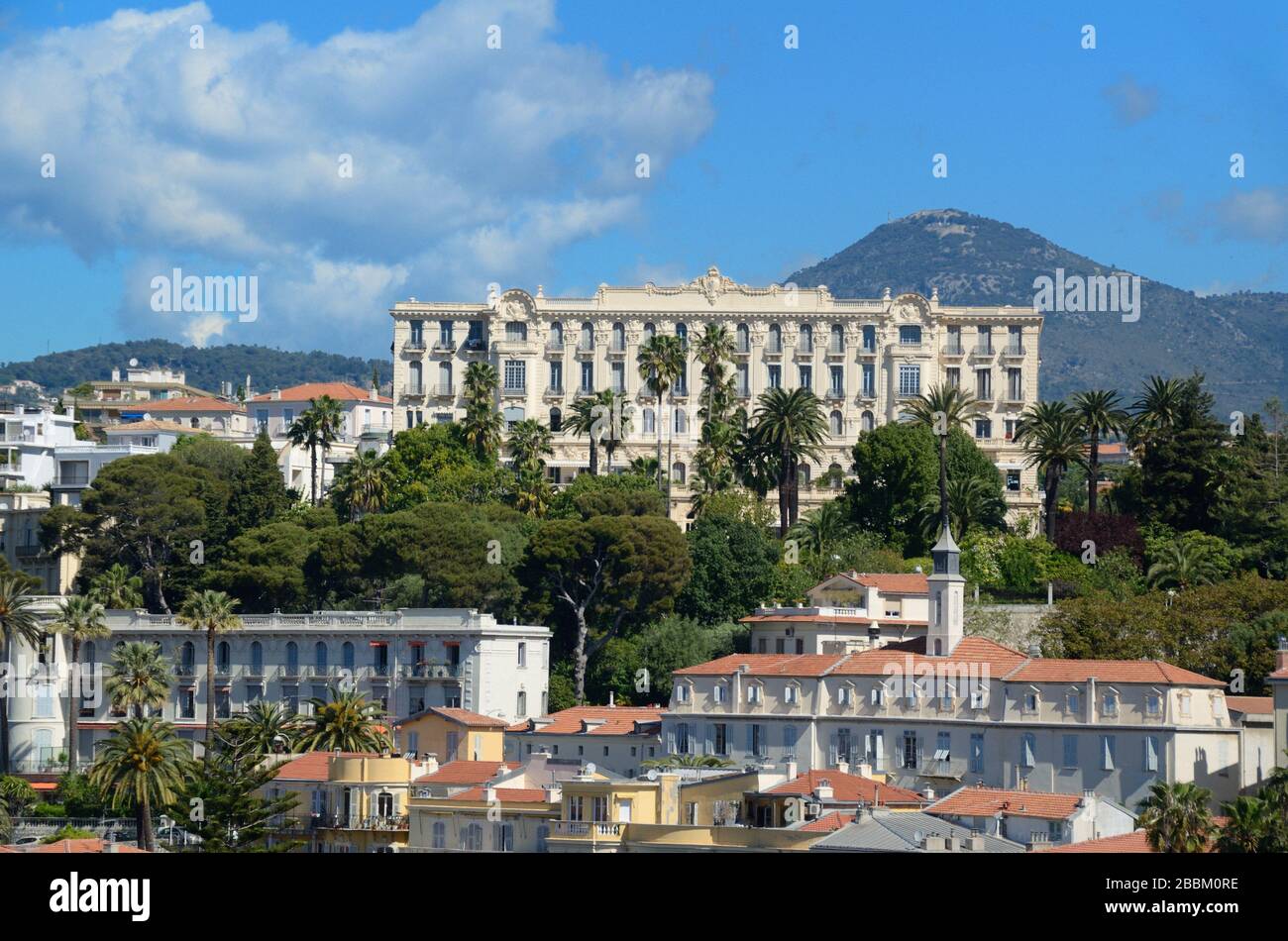 View of Cimiez & the Belle Epoque Excelsior Régina Palace (1895-97) , formerly a luxury hotel, now up-market apartments, Nice Alpes-Maritimes France Stock Photo
