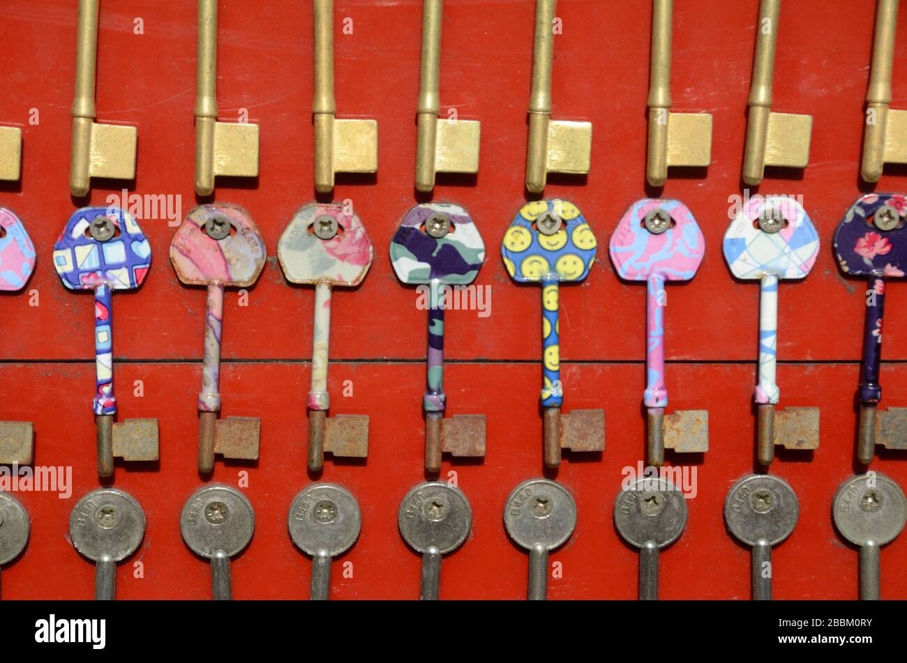 Arrangement or Display of Blank Keys or Key Display Stock Photo