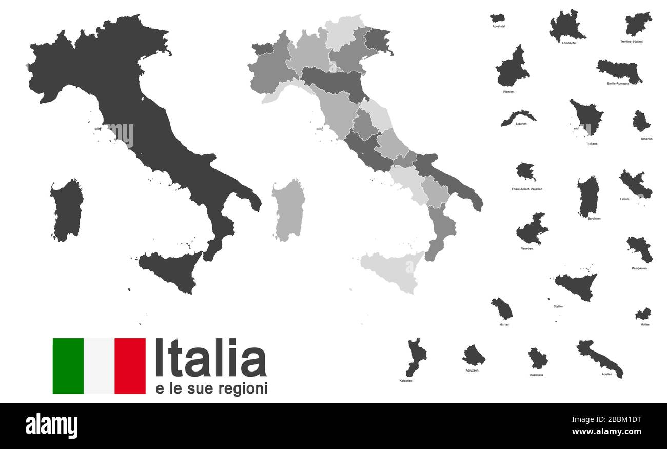 silhouettes of european country Italy and the regions Stock Vector