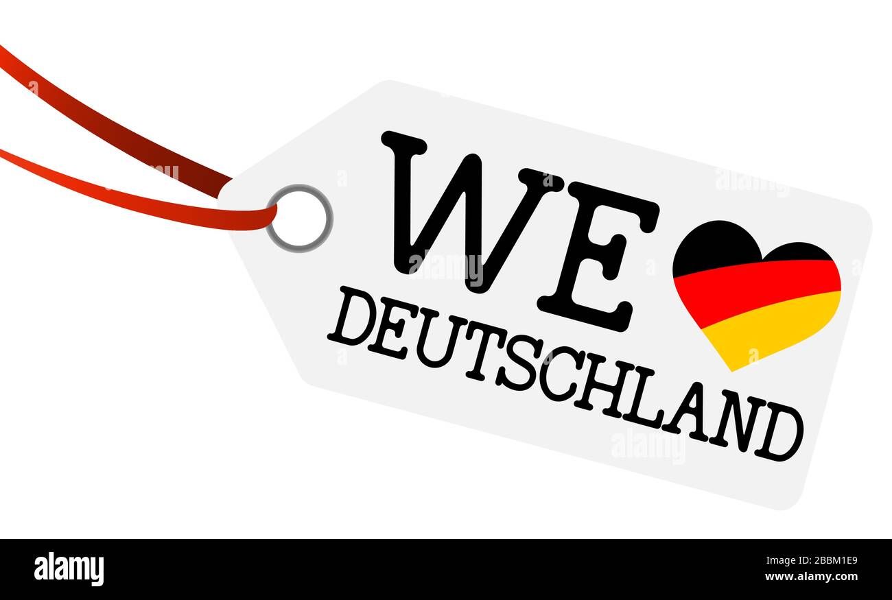 white hang tag with ribbon and text we love germany and heart flag Stock Vector
