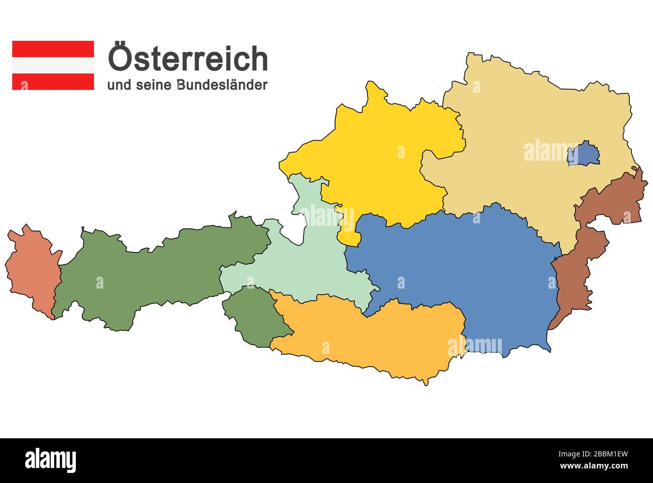 colored silhouettes of Austria and the federal states Stock Vector