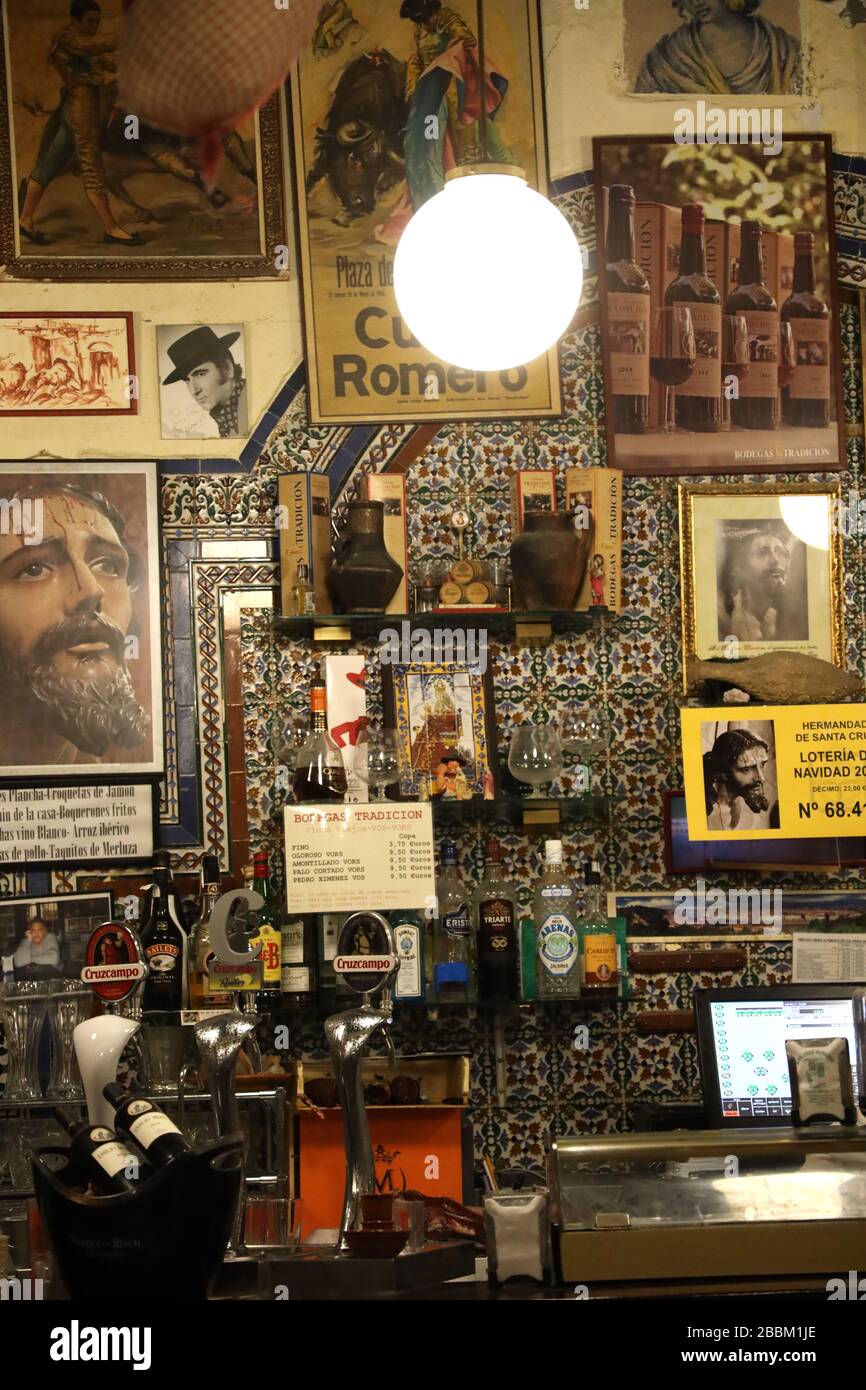 Spanish bar Atmospheric, traditional restaurant /pub.Spanish culture. Seville. Andalusia.Feel