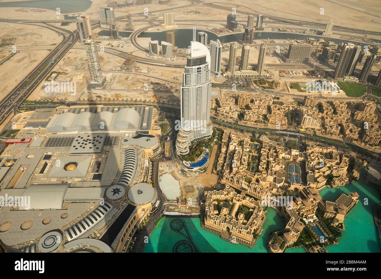 Emaar building and downtown, View from Burj Khalifa, Dubai, United Arab Emirates, Middle East. Stock Photo