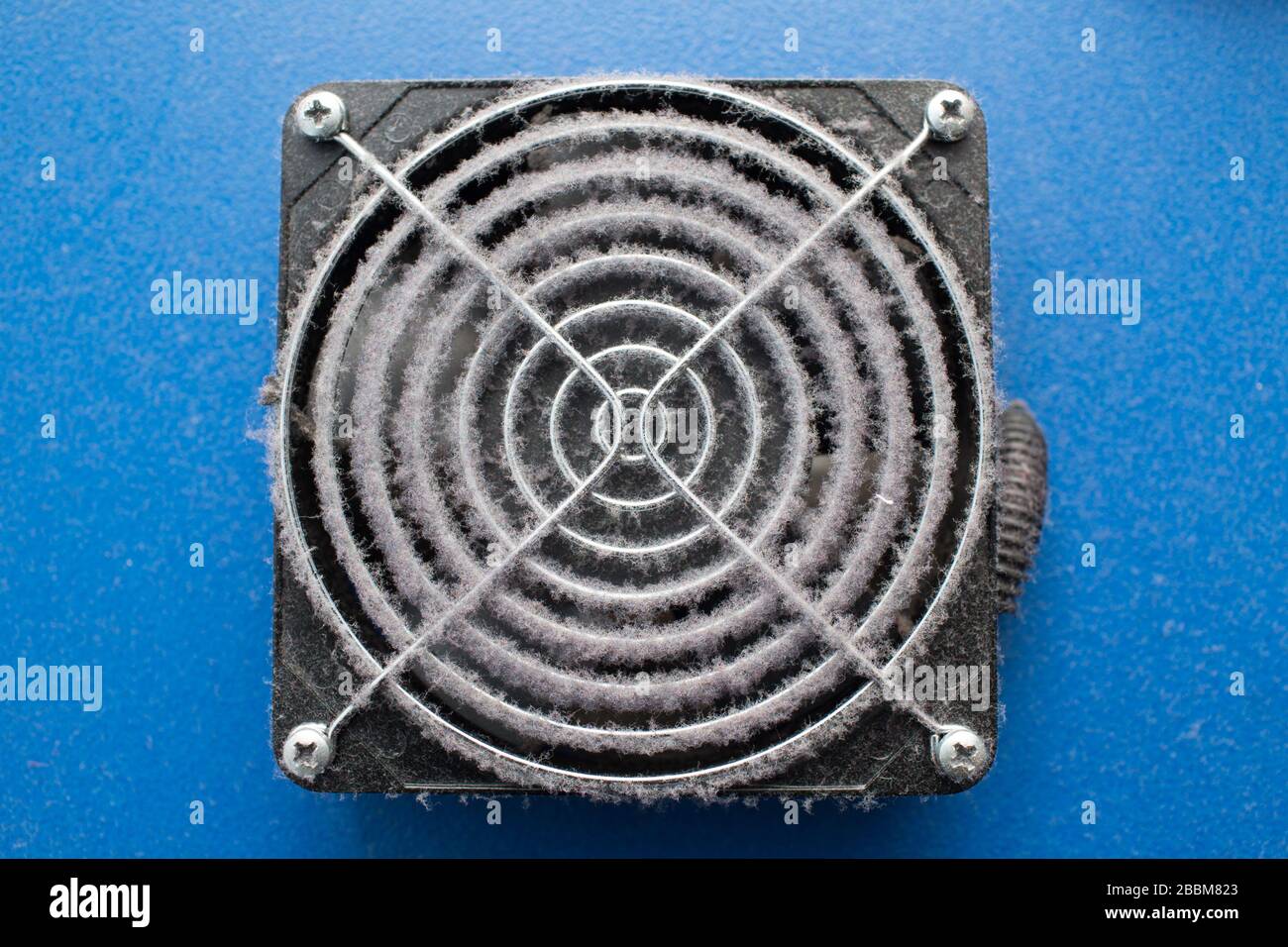 Dusty grill cooling fan system Stock Photo