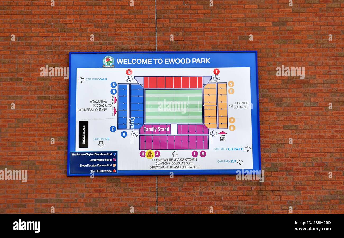 A Blackburn Rovers flag in the stands at Ewood Park Stock Photo