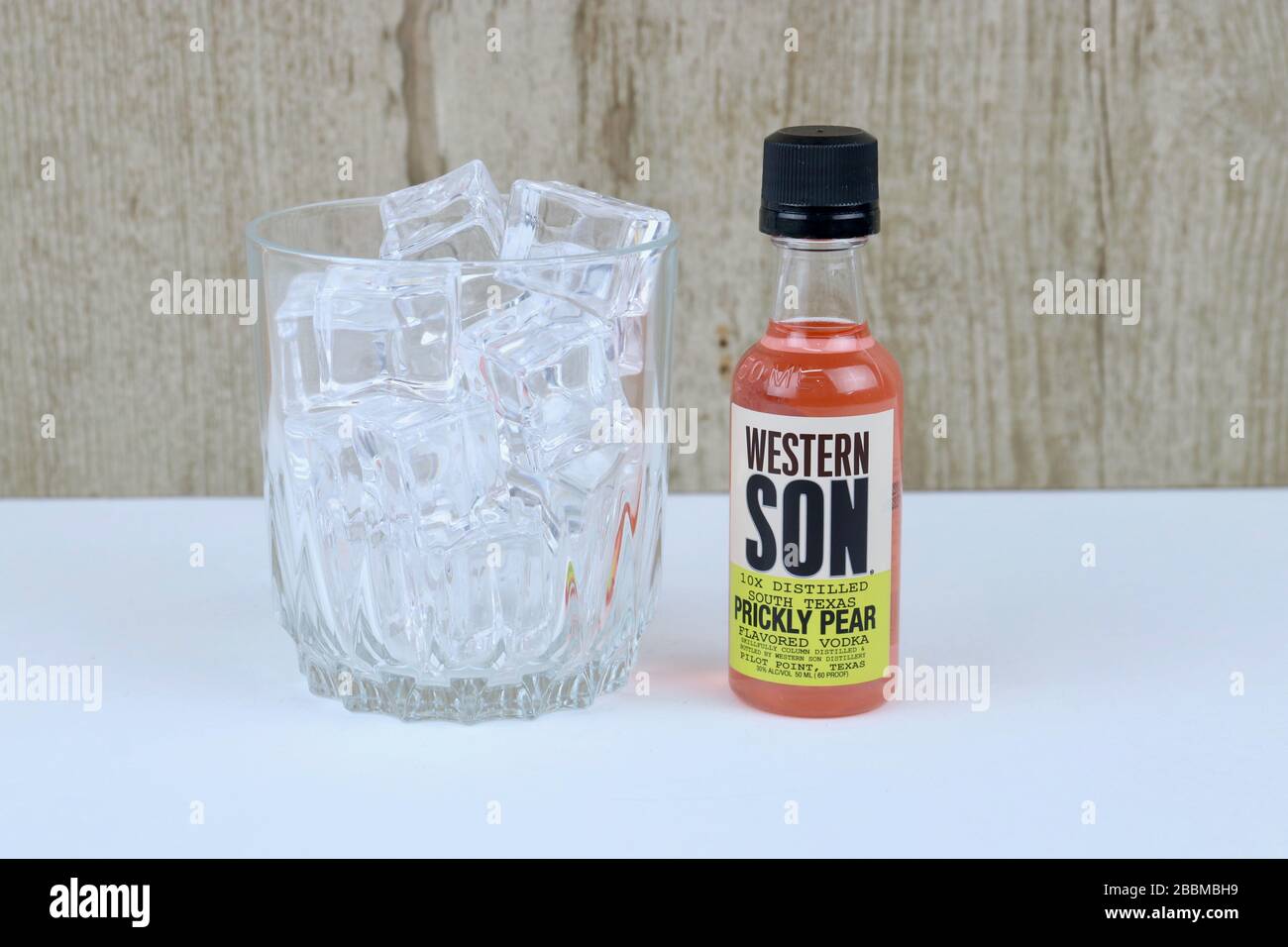 Spencer, Wisconsin, U.S.A. , March, 30, 2020     Bottle of Western Son Prickly Pear Vodka     Western Son is an American  made product Stock Photo
