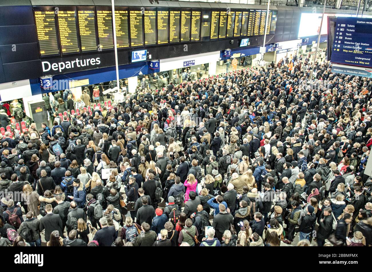 Cancellations and delays cause crowds at London Waterloo Station, UK Stock Photo