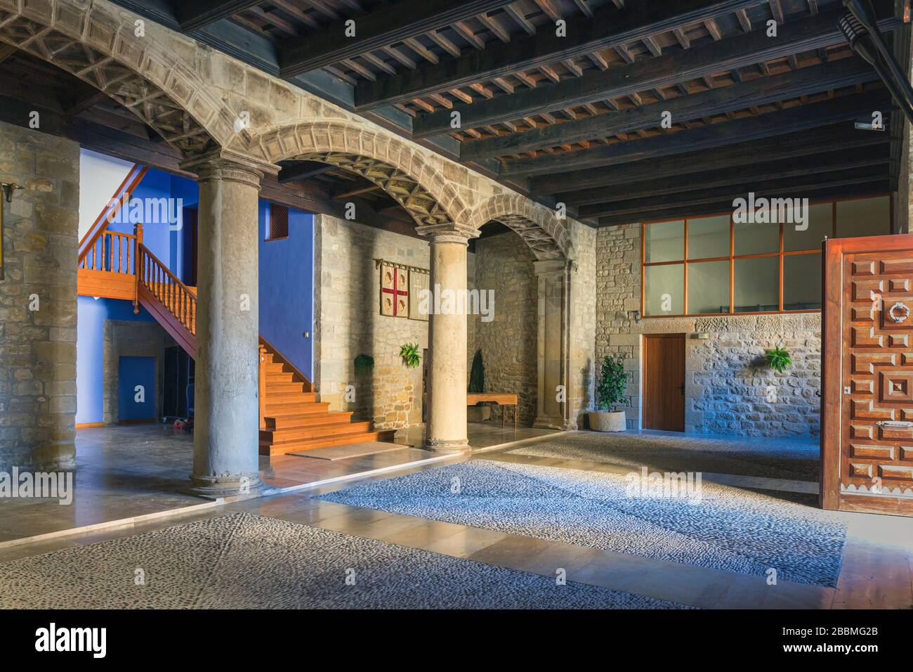 Sos del Rey Catolico, Zaragoza Province, Aragon, Spain.  Foyer of the 16th century Renaissance style Casa de la Villa, or town hall.  Sos was the birt Stock Photo