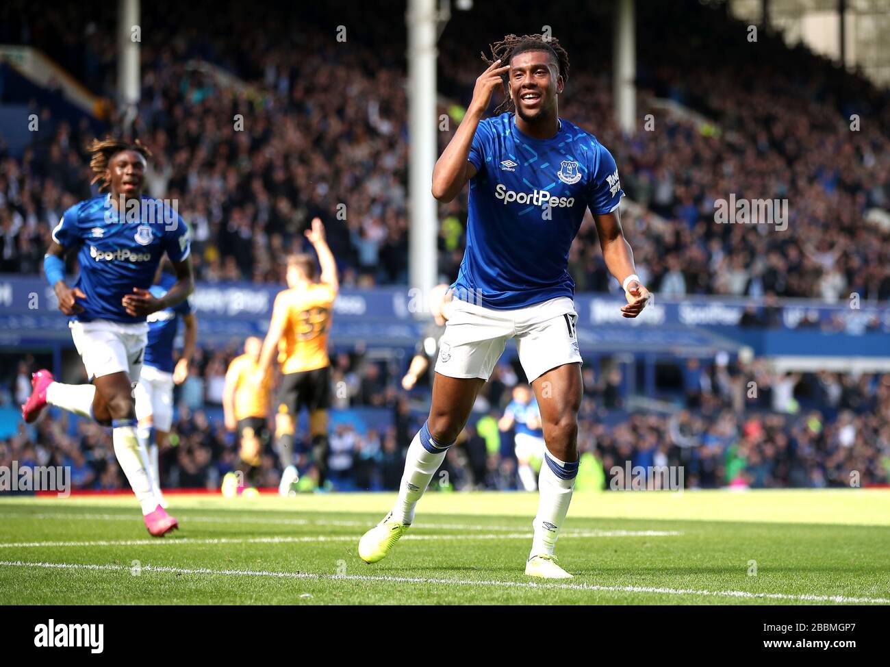 Everton's Alex Iwobi celebrates scoring his side's second goal of the game Stock Photo