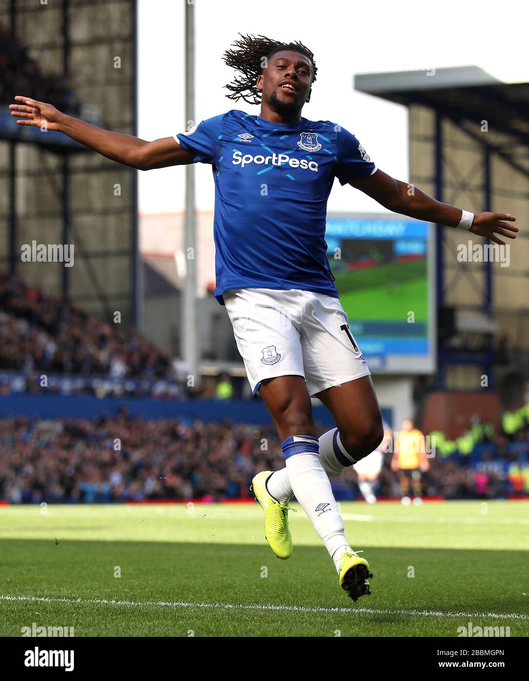 Everton's Alex Iwobi celebrates scoring his side's second goal of the game Stock Photo