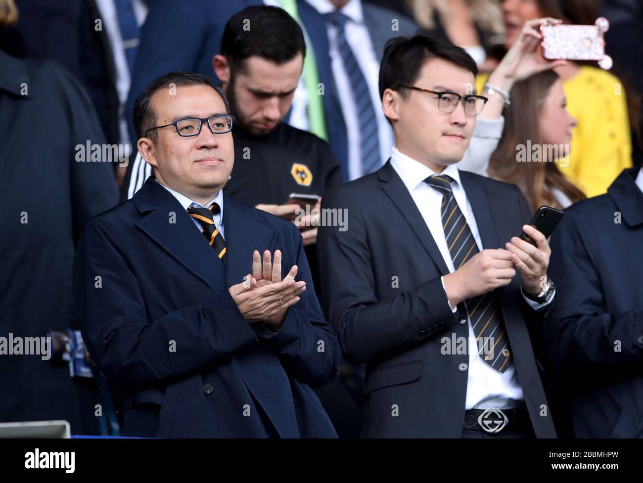 Wolverhampton Wanderers's Executive Chairman Jeff Shi (left) with Wolverhampton Wanderers Director Sky Sun (right) Stock Photo